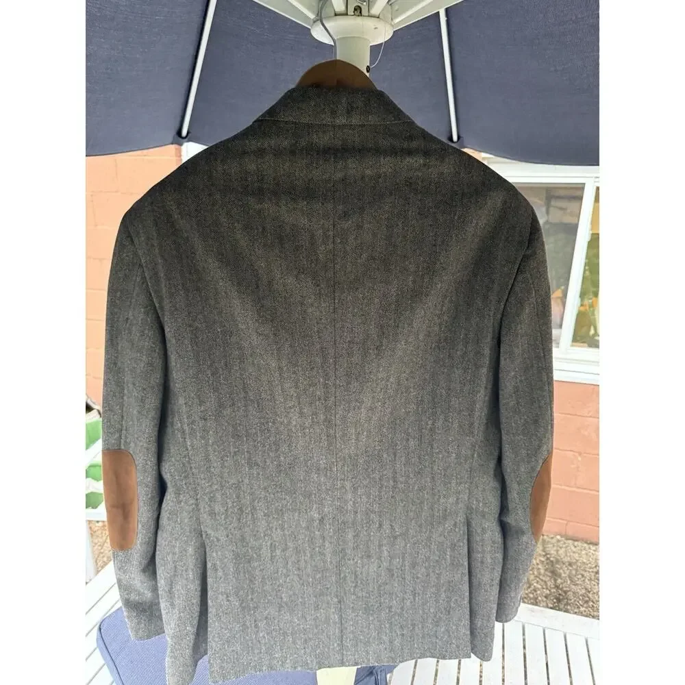 Brunello Cucinelli Gray Herringbone Flannel Tweed Sport Jacket Blazer Men 54/44R